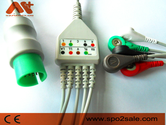 Spacelabs সামঞ্জস্যপূর্ণ 5 Lead Snap Direct-Connect ECG Cable - CB-72596R